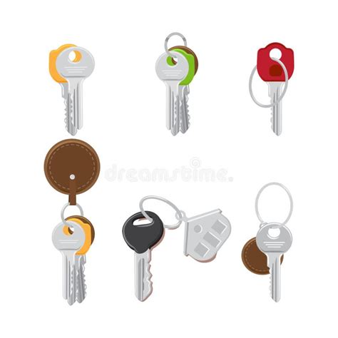 Set Of Modern Door Keys On Keyring Flat Vectors Stock Vector