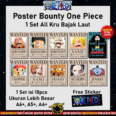 Jual Poster Bounty One Piece Set Kru Bajak Laut Poster Wanted One Piece Poster One Piece Film