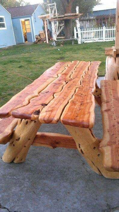 Cedar Slab Picnic Table Rustic Log Furniture Picnic Table Rustic