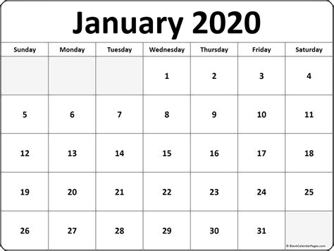 2020 January Calendar Printable Free Printable Calendar Monthly