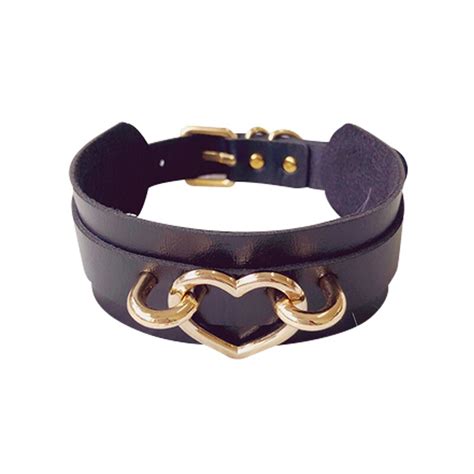 Sexy Pu Choker Punk Rock Handmade Heart Ring Double Layered Leather