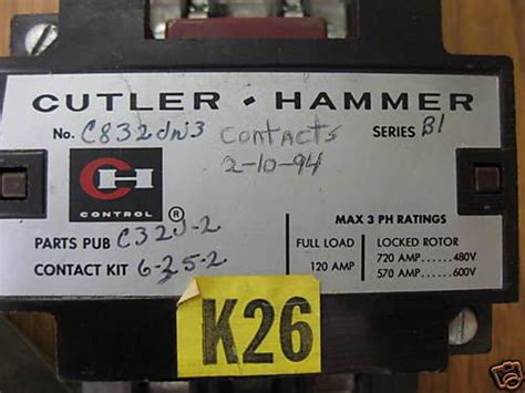 Cutler Hammer C832dn3 120 Amp Motor Contactor Series B1 Coil 120v