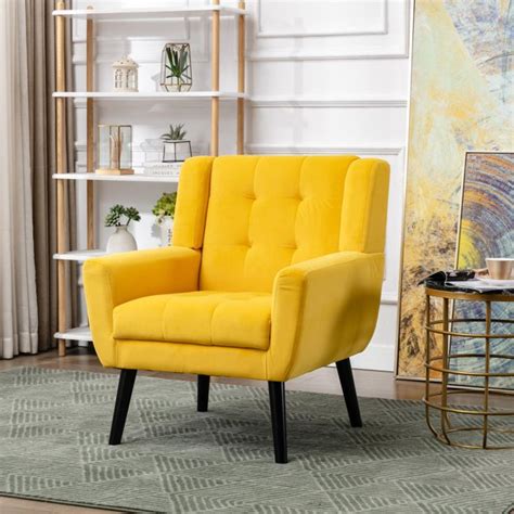 Modern Accent Chair Upholstered Button Tufted Armchair Linen Fabric