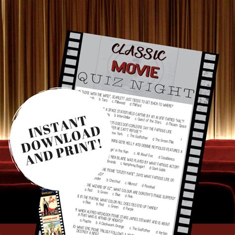Classic Movie Trivia Quiz W Answers Printable Trivia Game Etsy
