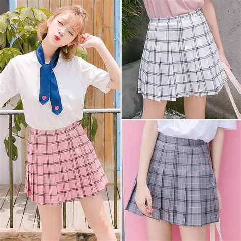 plaid preppy style faldas jupe harajuku kawaii pleat skirts mini sweet skirts women school