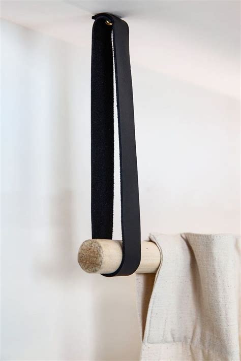 6 hook wall mounted coat rack hat clothes hanging hanger robe holder rail fixing. Leather hanging clothing rack rod holder ceiling mounted ...