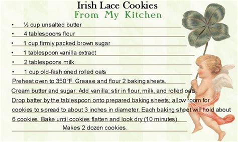 Here are 10 free irish irish crochet lace dates back to the the 19th century famine in ireland, where it was a way for. Irish Lace Cookies | Lace cookies, Vintage recipes, Vintage menu