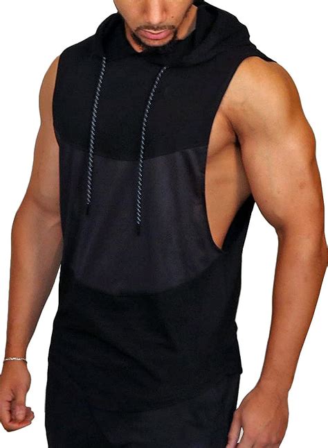 Paizh Mens Workout Hooded Tank Tops Sleeveless Gym T Shirt Muscle Cut