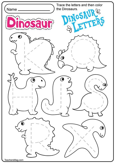 Dinosaur Letters And Number Tracing Worksheets