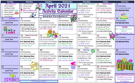April Activity Calendar Moundridge Manor Inc