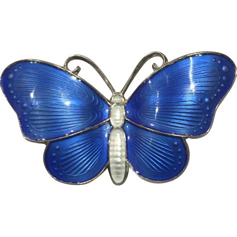Vintage Gilt Sterling Silver Blue Enamel Butterfly Pin Brooch Norway