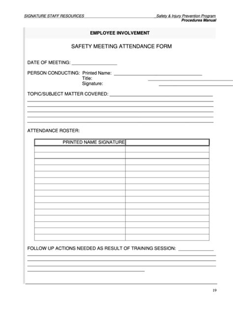 Printable Safety Meeting Forms Printable Forms Free Online