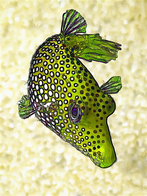 Guinea Fowl Puffer Fish In Green Digital Art By Abeautifulsky