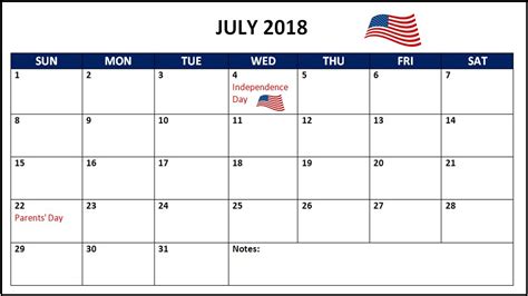 July 2018 United States Holidays Calendar State Holidays Parents Day
