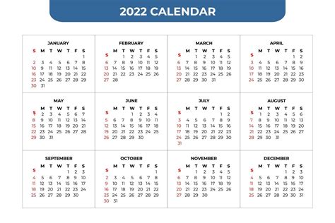 2022 Calendario Anual Ilustraci 243 N Vectorial Imagen Vector De Stock