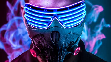 Wallpaper Neon Mask Man Hoodie Dark Xfxwallpapers