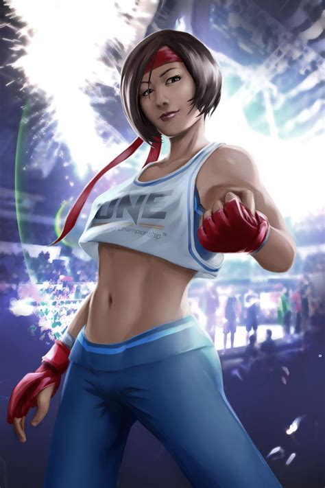 An Animated Woman With Boxing Gloves On In Front Of A Stadium Full Of People And Fireworks