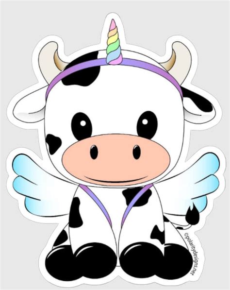 rainbow cow unicorn faierie sticker etsy