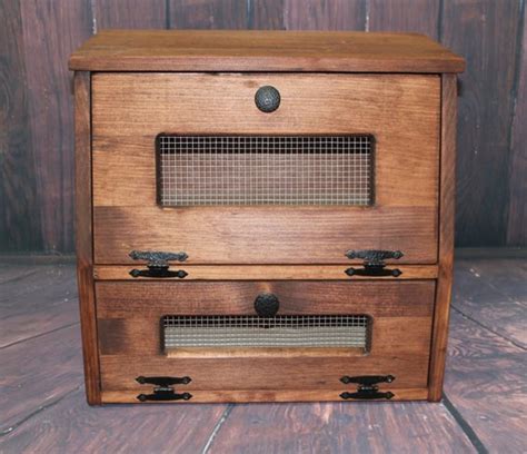 A list of essential tools and another list of wood required begins the plans. Wood Bread Box wooden Rustic Vegetable Potato Bin Storage