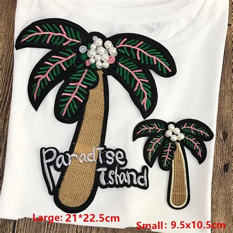 Beaded Big Coconut Tree Swan Embroidered Patches Sew On Clothes