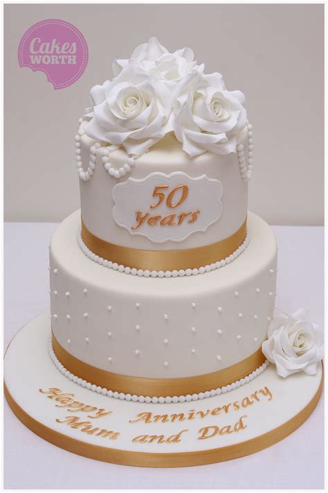 Simple And Elegant 50th Wedding Anniversary Cake With Piped Dots