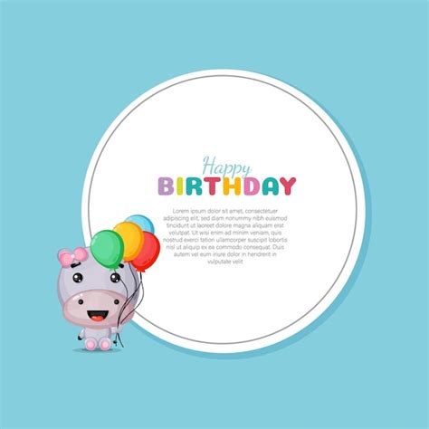Premium Vector Happy Birthday Card With Cute Hippo