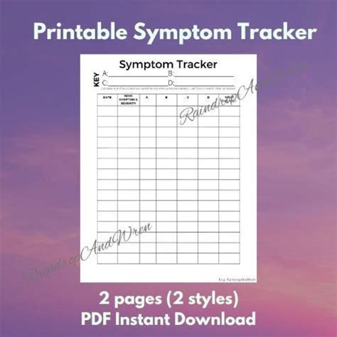 Symptom Tracker Printable Symptom Log Digital Download Etsy