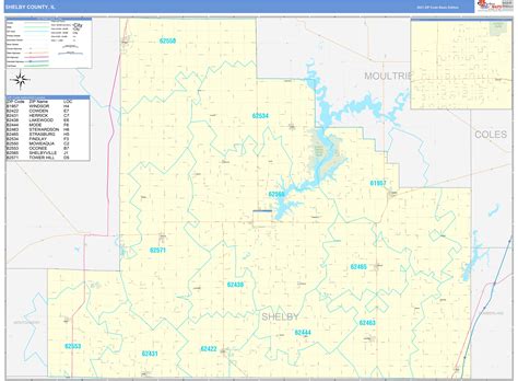 Shelby County, IL Zip Code Wall Map Basic Style by MarketMAPS - MapSales