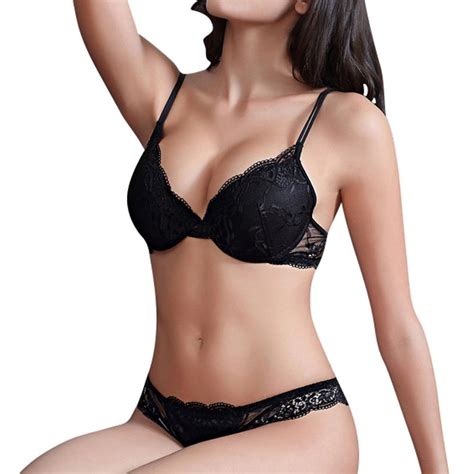 Womens Sexy Lace Bra Set Push Up Embroidered Lace Bra And Panty Set Black C512n2ivr24