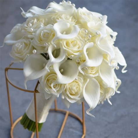 Ivory Bridal Bouquets Ivory Real Touch Roses Calla Lilies Etsy