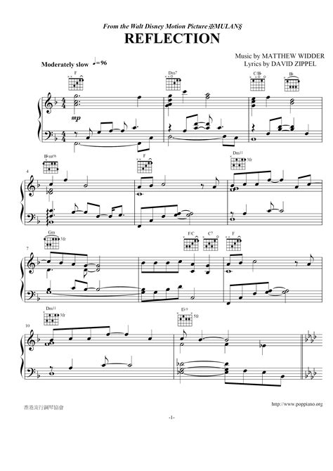 Christina Aguilera Mulan Reflection Sheet Music Pdf Free Score