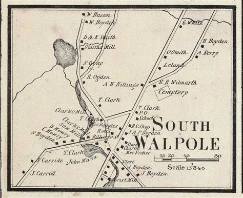 South Walpole Village Massachusetts 1858 Old Town Map Custom Print