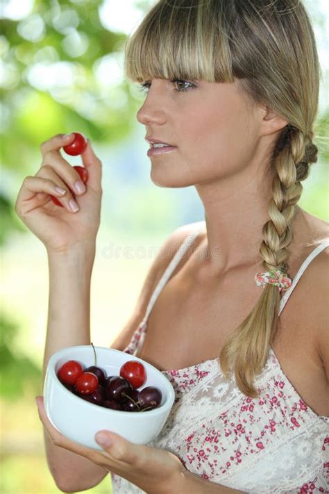 Woman Eating Cherries Stock Image Image Of Power Ripe 29064227