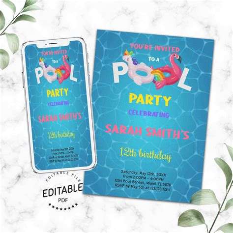 Pool Party Invitation Pool Birthday Invitation Pool Party Etsy In 2022 Pool Party