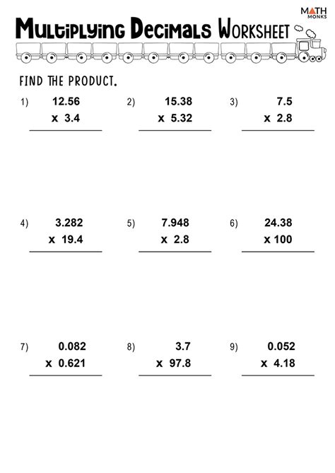 Multiplication Decimal Numbers Worksheet