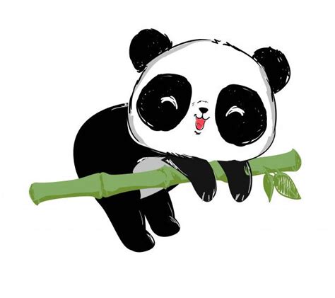 Painted Cute Panda Bear And Bamboo Illustration Premium Vector
