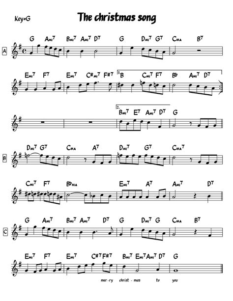 The christmas song sheet music for Piano download free in PDF or MIDI