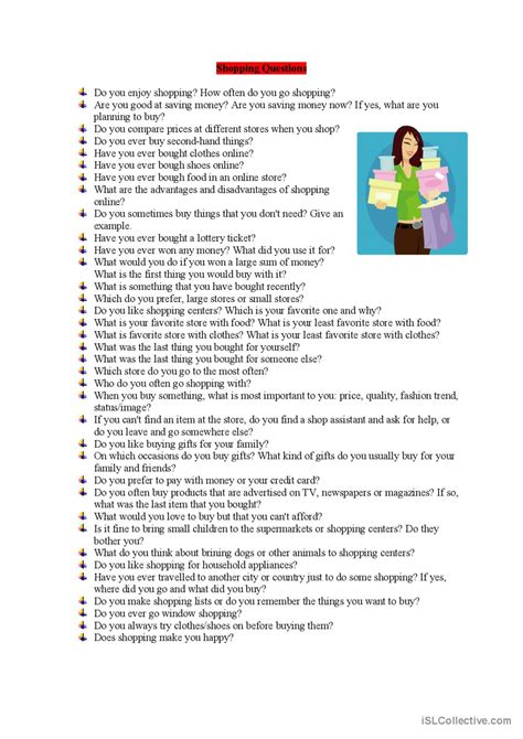 Shopping Questions Discussion Starte English Esl Worksheets Pdf And Doc