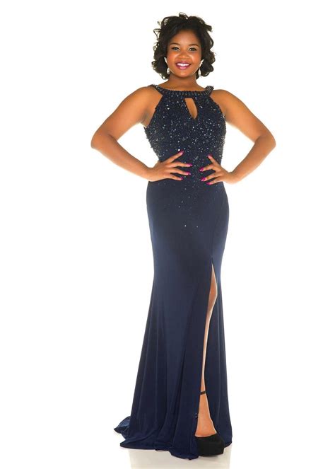 Sizes are often different between designers. Mac Duggal 76996F Jeweled Halter Style Plus Size Prom Gown