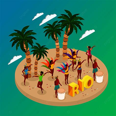 Brazilian Carnival Concept With Dancing People And Beach Symbols