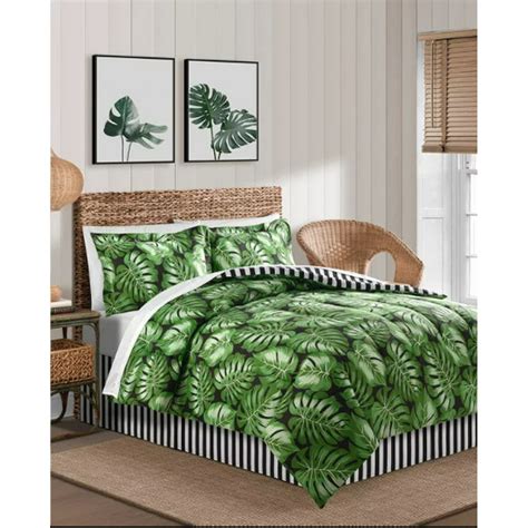 Green Palm Leaves Tropical Beach House Queen Comforter Sheets Shams