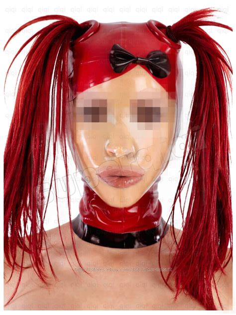 new latex rubber 0 45mm girl mask hood costume catsuit suit fancy dress bow red ebay