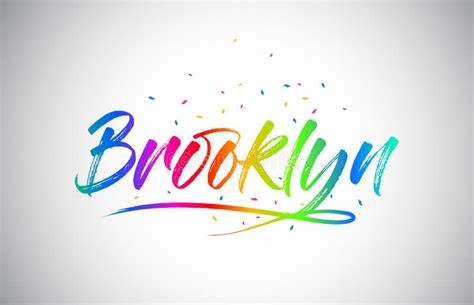 Brooklyn Word Text With Handwritten Rainbow Vibrant Colors And Confetti
