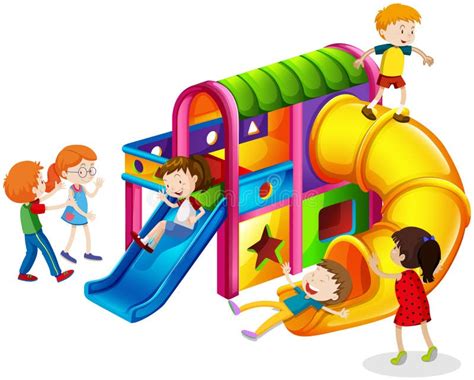 Children Playing On Slide At Playground Stock Vector Illustration Of