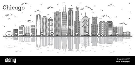 Outline Chicago Illinois City Skyline With Modern Buildings And