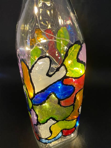 Mosaic Stained Glass Bottle Art Etsy