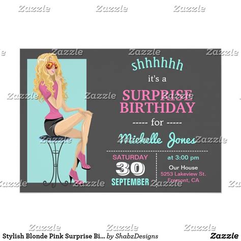 Stylish Blonde Pink Surprise Birthday Party Invite Zazzle Birthday Surprise Party Blonde