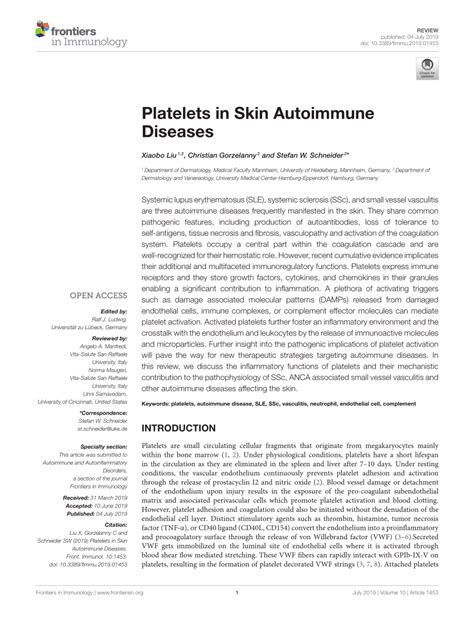 Pdf Platelets In Skin Autoimmune Diseases