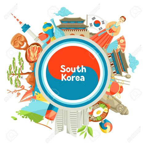 South Korea Background Design Korean Traditional Symbols And Objects Royalty Free Svg Cliparts