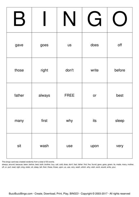 2nd Grade Sight Words Bingo Cards To Download Print And